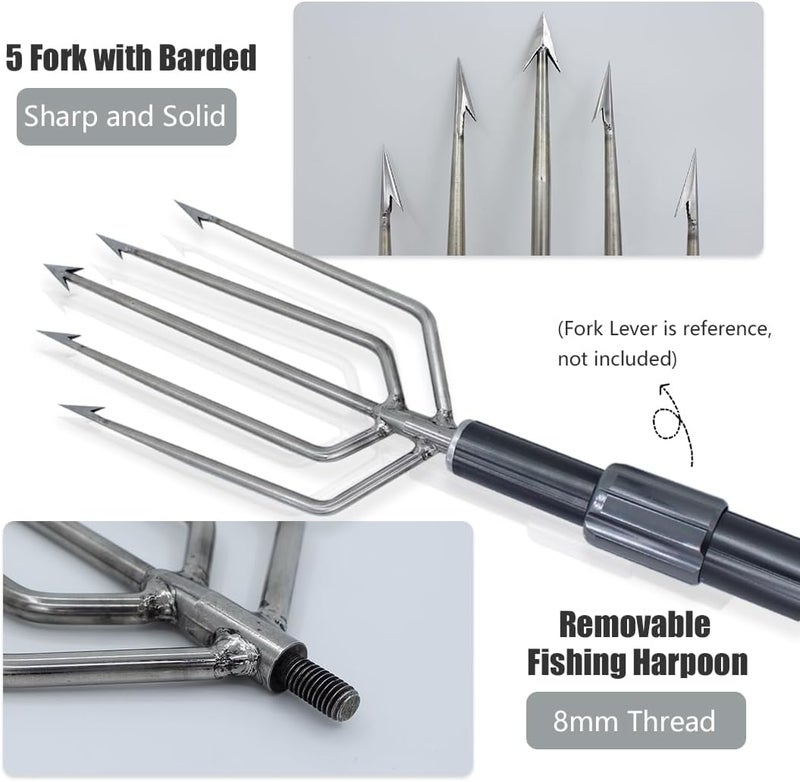 Dutiplus Large Fishing Harpoon 1~11 Prong Barded Stainless Steel Hunting Fish Gig Gaff Fork Hook with 8mm Screw for Catching Big Fish Mole Big Bullfrog - Image 3